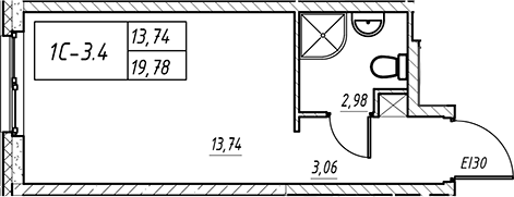Планировка — Зум на Неве, Студия, 20 м²
