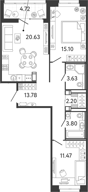 Планировка — Ultra City 3.0, 3-комн., 71 м²
