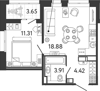 Планировка — Ultra City 3.0, 2-комн., 39 м²