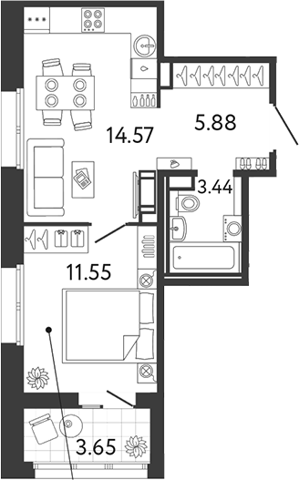 Планировка — Ultra City 3.0, 1-комн., 35 м²