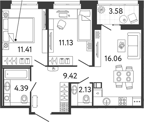 Планировка — Ultra City 3.0, 3-комн., 55 м²