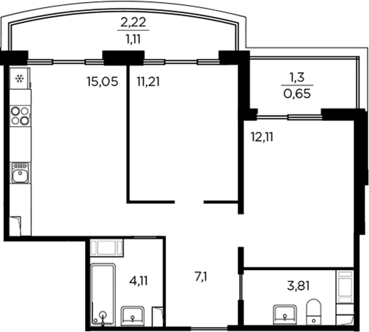 Планировка — RESPECT, 3-комн., 53 м²