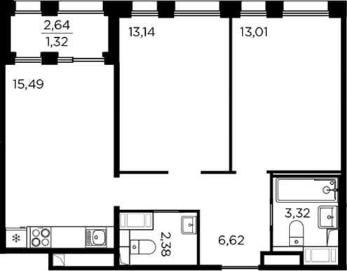 Планировка — RESPECT, 3-комн., 54 м²