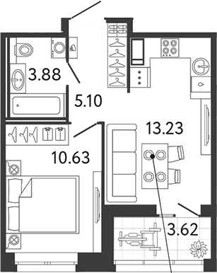 Планировка — Ultra City 3.0, 1-комн., 33 м²