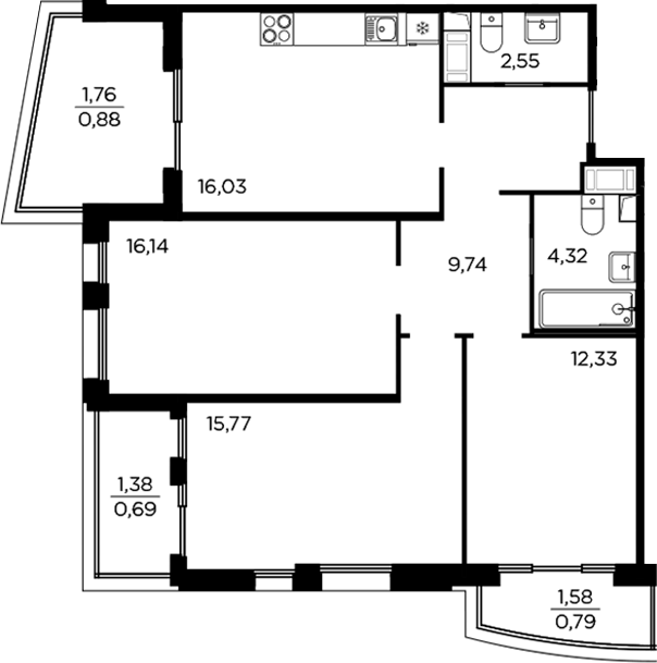 Планировка — RESPECT, 4-комн., 77 м²
