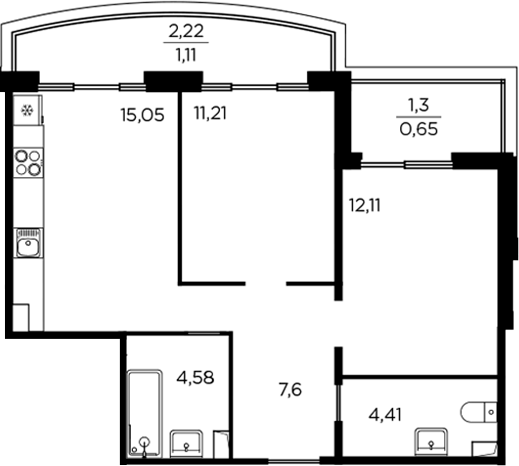Планировка — RESPECT, 3-комн., 55 м²