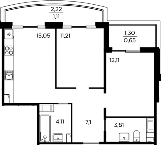 Планировка — RESPECT, 3-комн., 53 м²