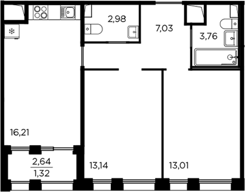 Планировка — RESPECT, 3-комн., 56 м²
