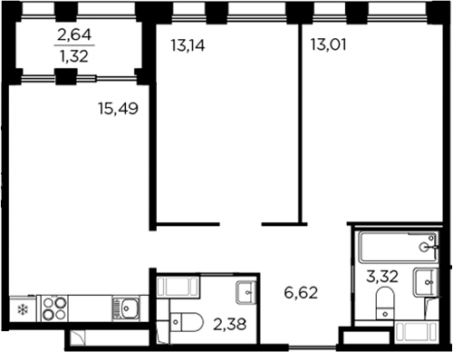 Планировка — RESPECT, 3-комн., 54 м²