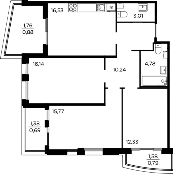 Планировка — RESPECT, 4-комн., 79 м²