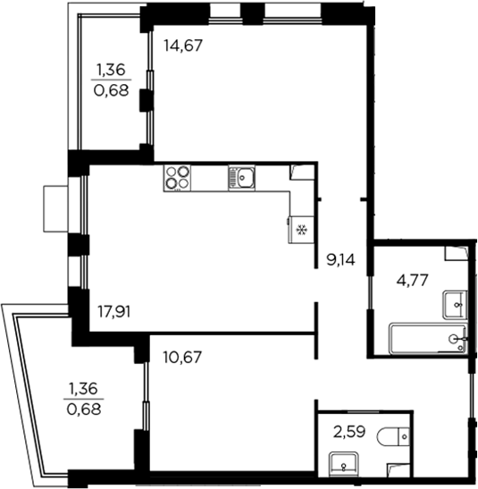 Планировка — RESPECT, 3-комн., 60 м²