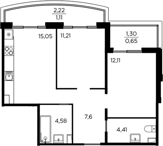 Планировка — RESPECT, 3-комн., 55 м²