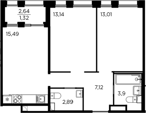 Планировка — RESPECT, 3-комн., 56 м²