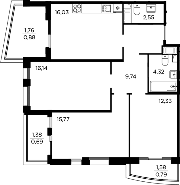 Планировка — RESPECT, 4-комн., 77 м²