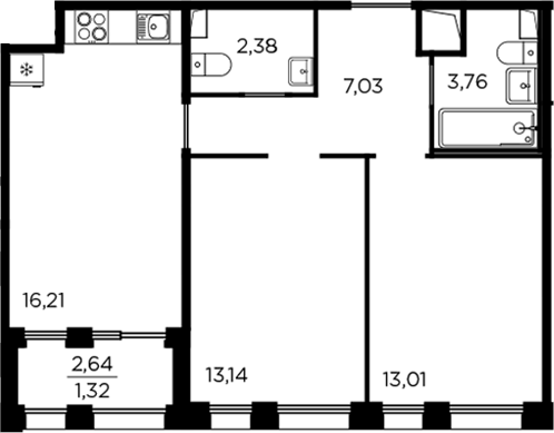 Планировка — RESPECT, 3-комн., 56 м²