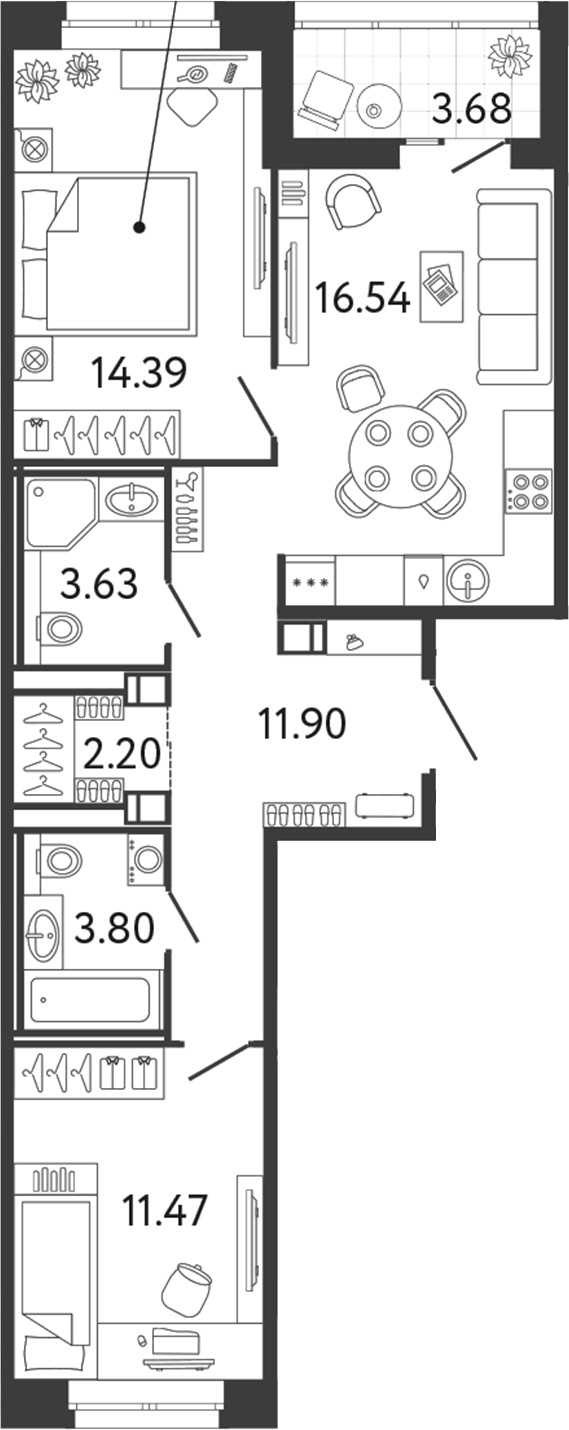 Планировка — Ultra City 3.0, 3-комн., 64 м²