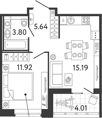 Планировка — Ultra City 3.0, 2-комн., 37 м²