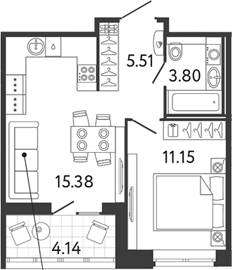 Планировка — Ultra City 3.0, 2-комн., 36 м²