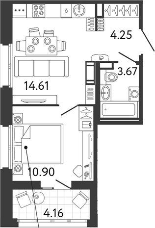 Планировка — Ultra City 3.0, 1-комн., 33 м²