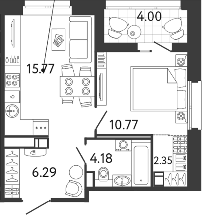 Планировка — Ultra City 3.0, 2-комн., 39 м²