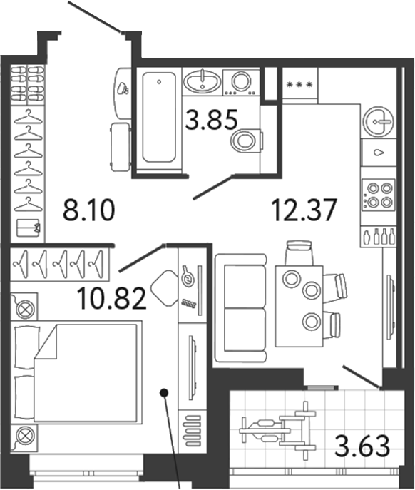 Планировка — Ultra City 3.0, 1-комн., 35 м²