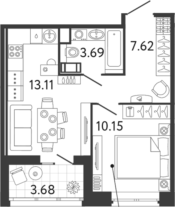 Планировка — Ultra City 3.0, 1-комн., 35 м²