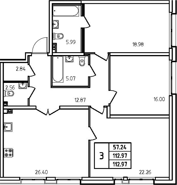 Планировка — Дефанс, 4-комн., 113 м²