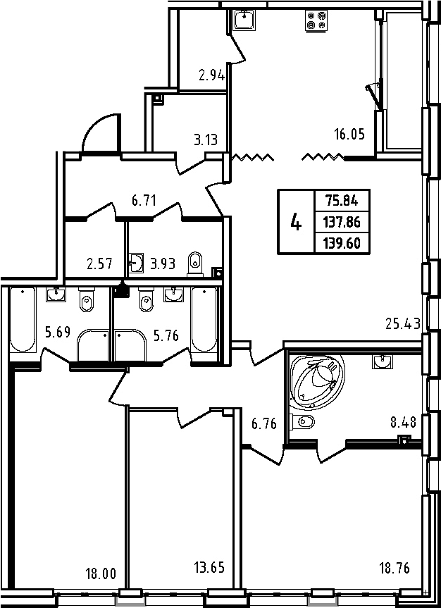 Планировка — Дефанс, 5-комн., 138 м²