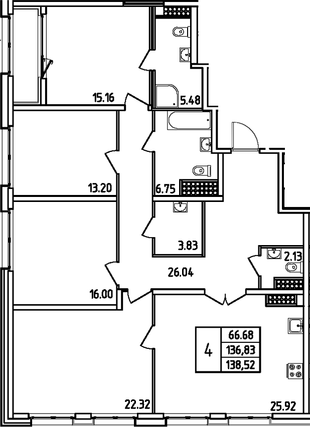 Планировка — Дефанс, 5-комн., 137 м²