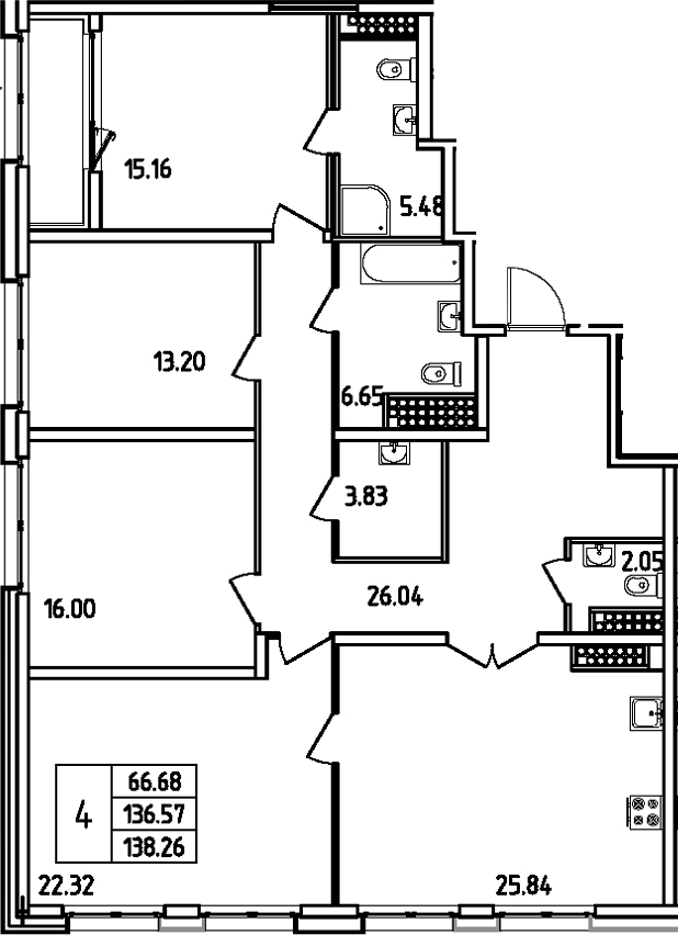 Планировка — Дефанс, 5-комн., 137 м²