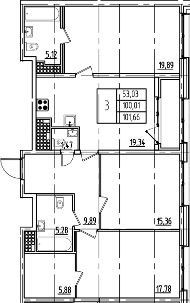 Планировка — Дефанс, 4-комн., 100 м²