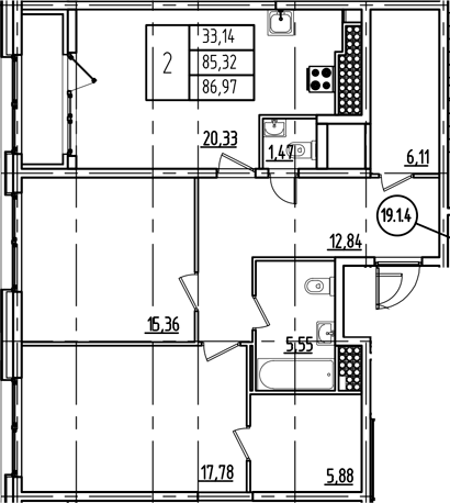 Планировка — Дефанс, 3-комн., 85 м²