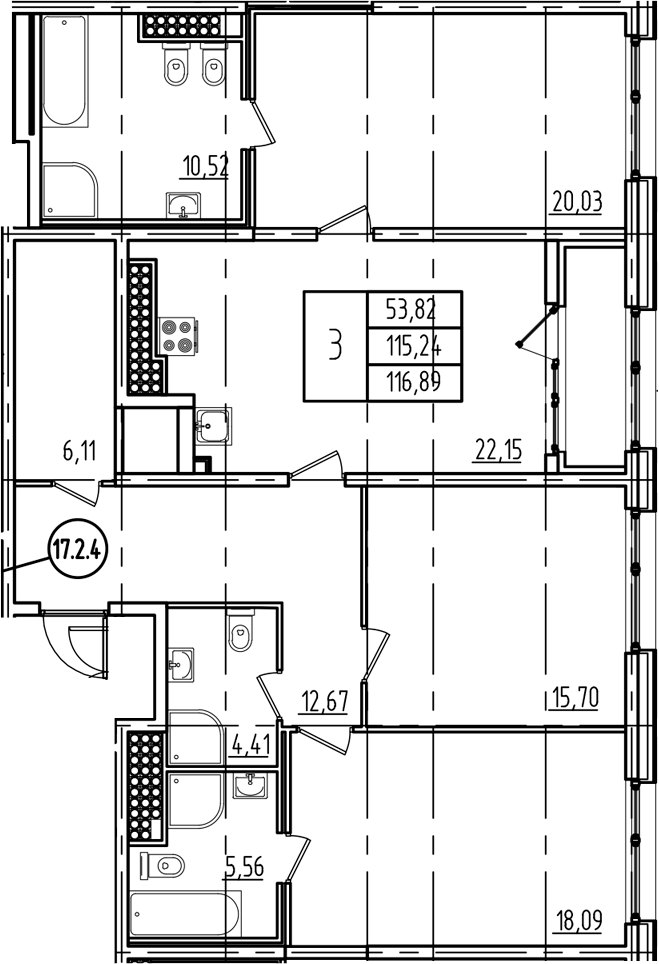 Планировка — Дефанс, 4-комн., 115 м²
