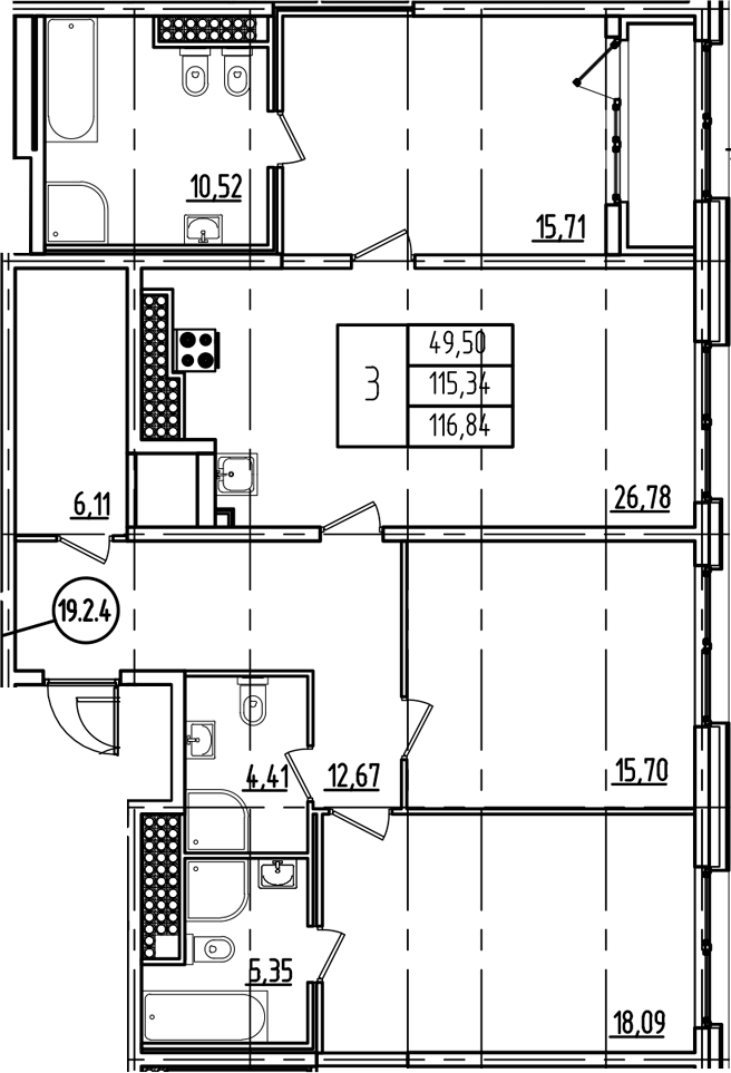 Планировка — Дефанс, 4-комн., 115 м²