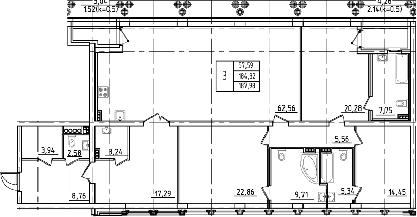 Планировка — Дефанс, 4-комн., 184 м²