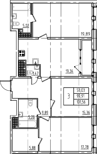 Планировка — Дефанс, 4-комн., 100 м²