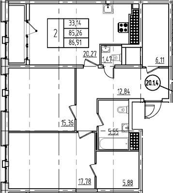 Планировка — Дефанс, 3-комн., 85 м²