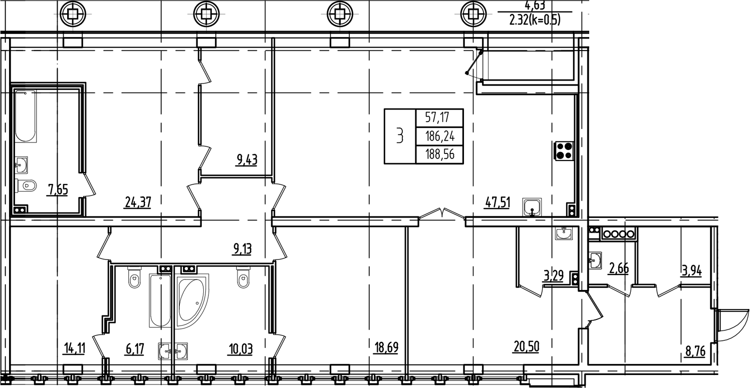 Планировка — Дефанс, 4-комн., 186 м²
