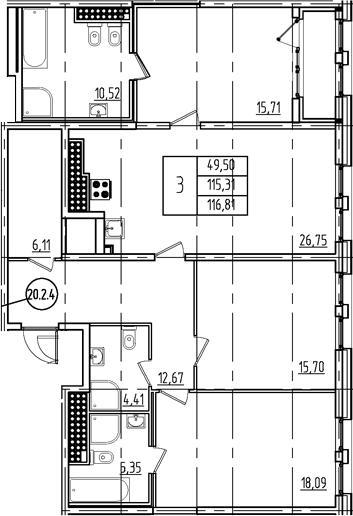 Планировка — Дефанс, 4-комн., 115 м²