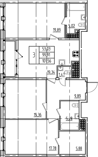Планировка — Дефанс, 4-комн., 100 м²