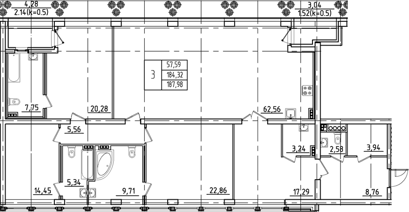 Планировка — Дефанс, 4-комн., 184 м²