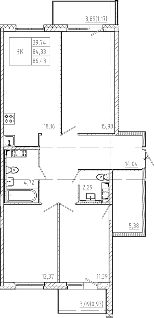 Планировка — Дубровка.Park, 3-комн., 84 м²