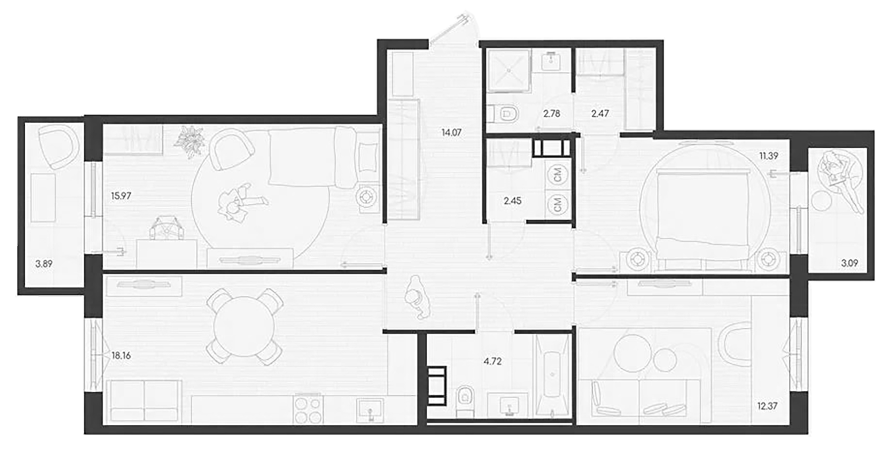 Планировка — Дубровка.Park, 3-комн., 84 м²