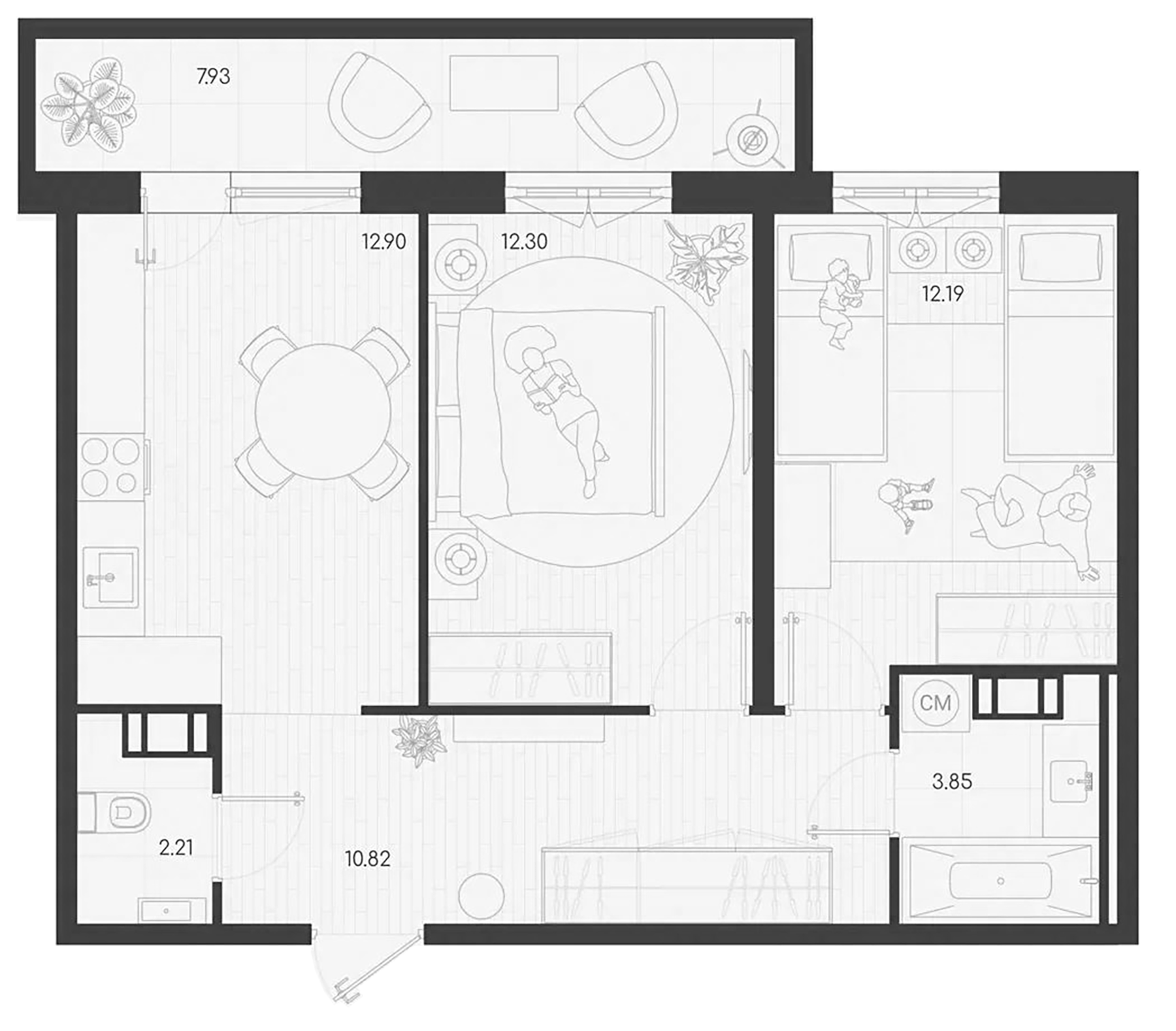 Планировка — Дубровка.Park, 2-комн., 54 м²