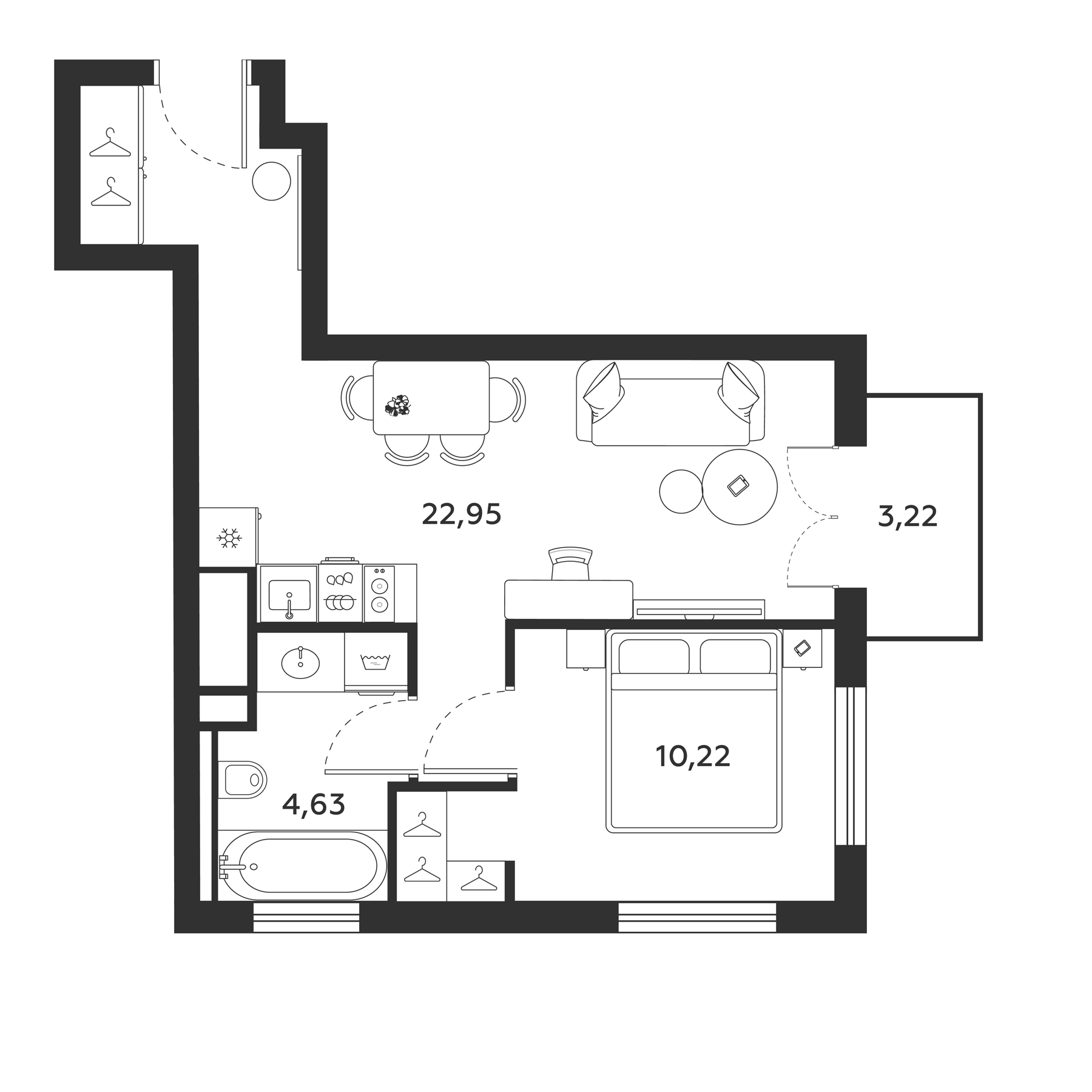 Планировка — МФК SAAN, 1-комн., 38 м²