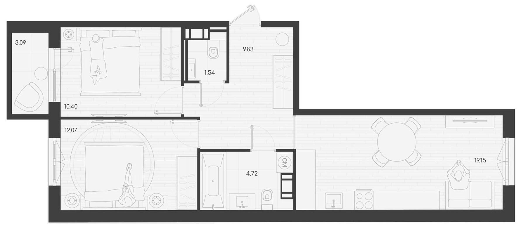 Планировка — Дубровка.Park, 2-комн., 58 м²