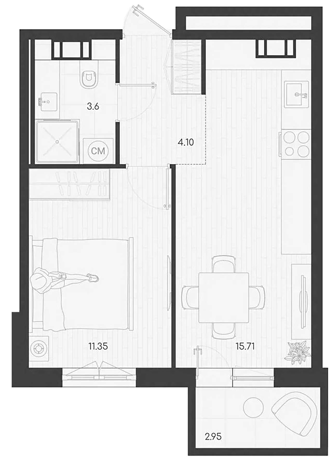 Планировка — Дубровка.Park, 1-комн., 35 м²