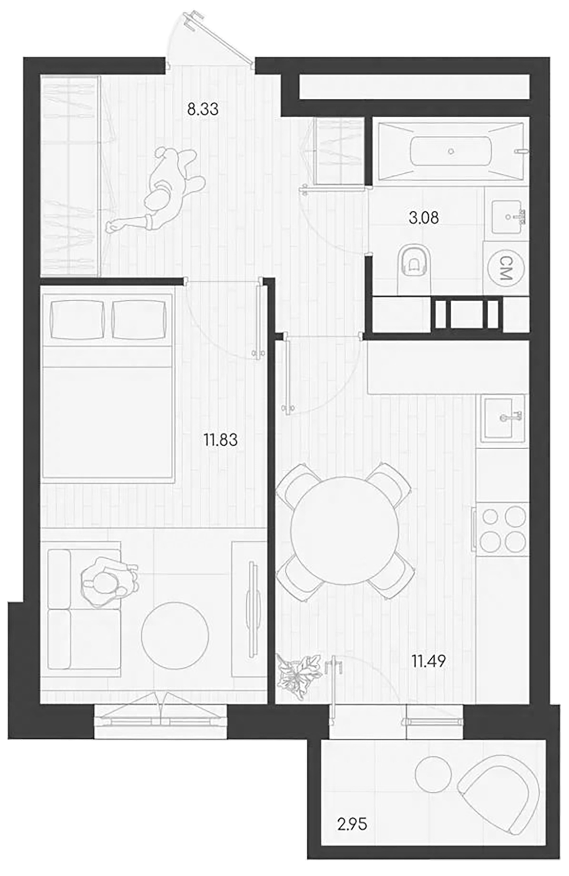 Планировка — Дубровка.Park, 1-комн., 36 м²