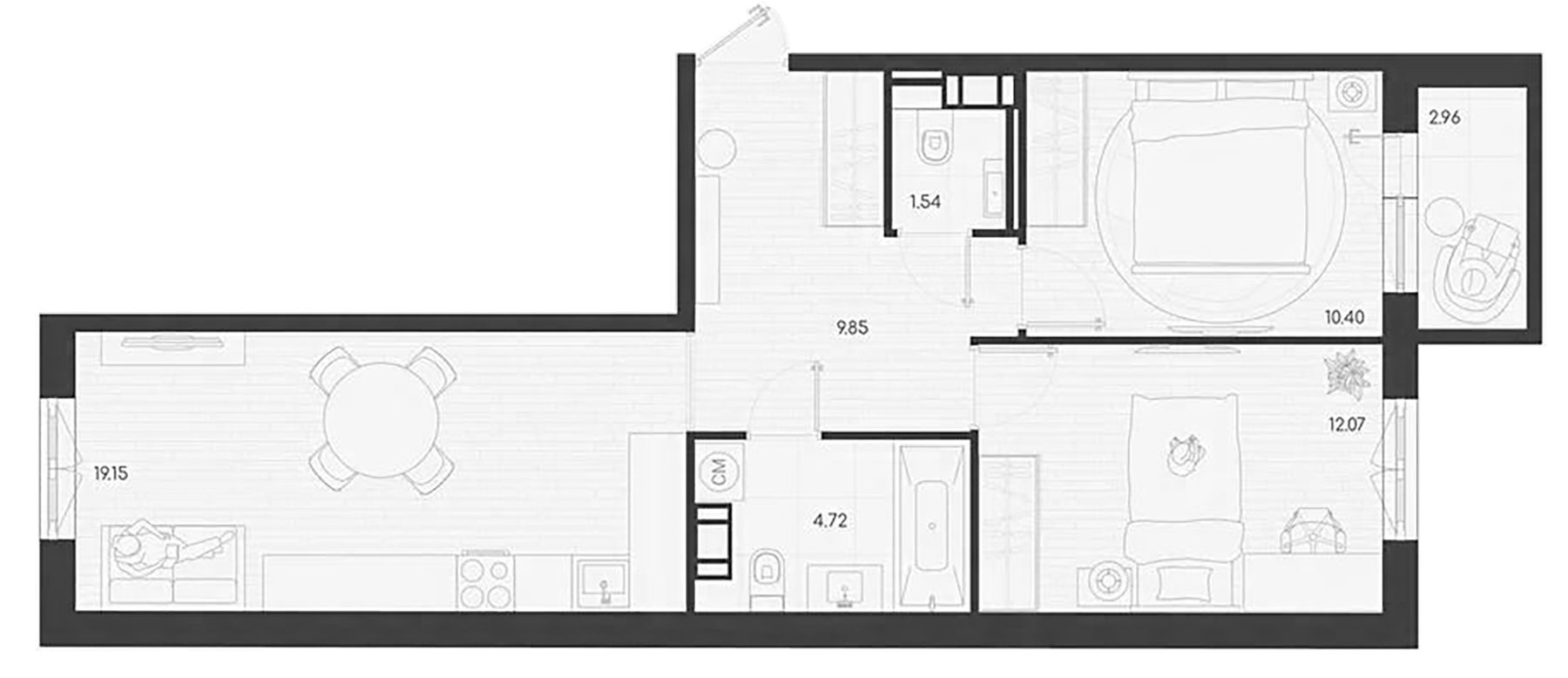 Планировка — Дубровка.Park, 2-комн., 58 м²
