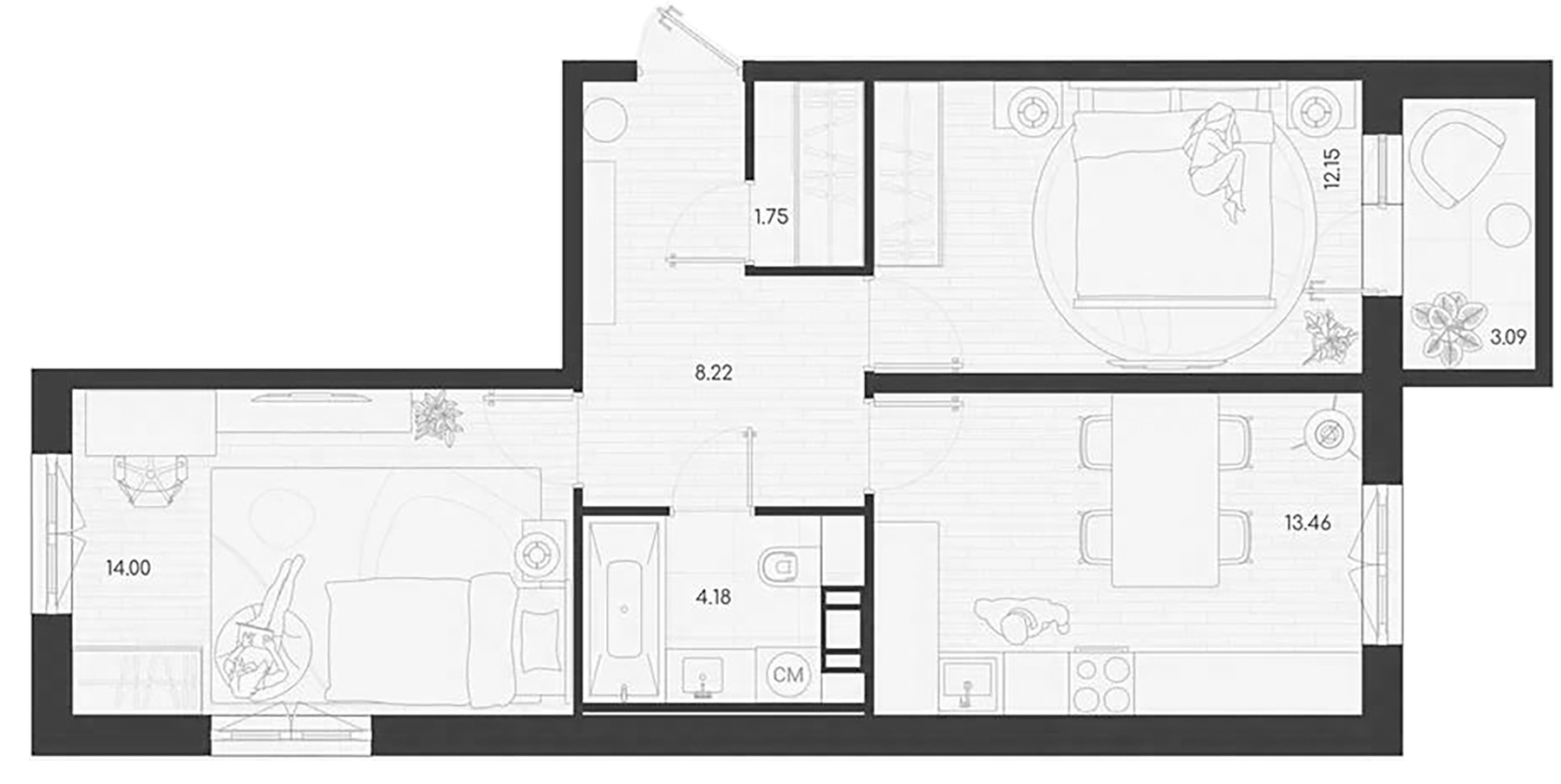 Планировка — Дубровка.Park, 2-комн., 54 м²